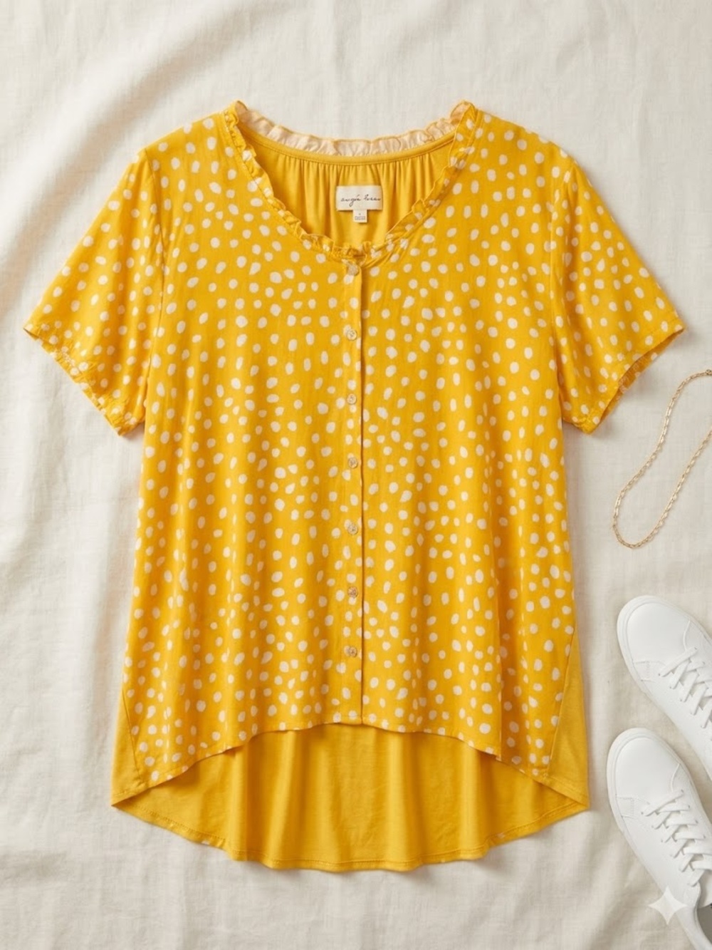 Evy's Tree The Amber Yellow White Polka Dot Button Up Blouse Size 1X NWT